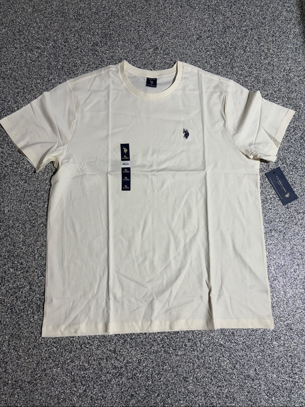 US Polo Association Short Sleeve Crew T-Shirt in Cream with Navy Logo